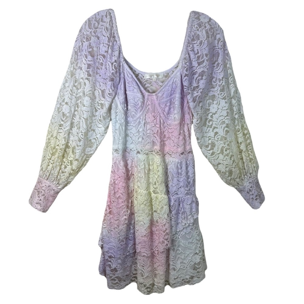 LoveShackFancy Pastel Lace Mini Dress in Pink, Purple, Cream - Picture 3 of 16